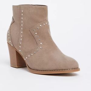 Taupe Faux Suede Studded Booties